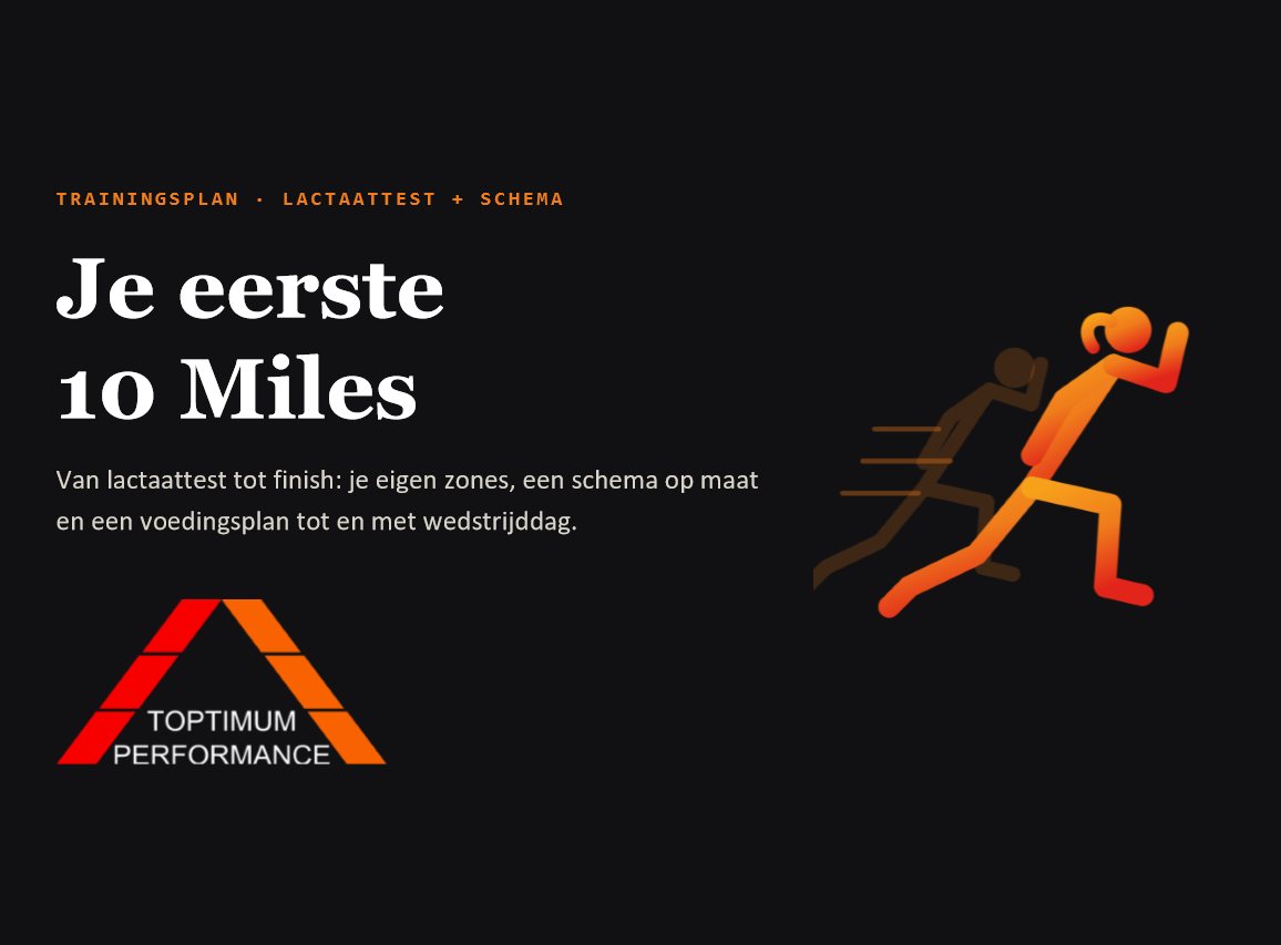 Kop van een ingevuld sjabloondossier «Je eerste 10 Miles», Toptimum Performance
