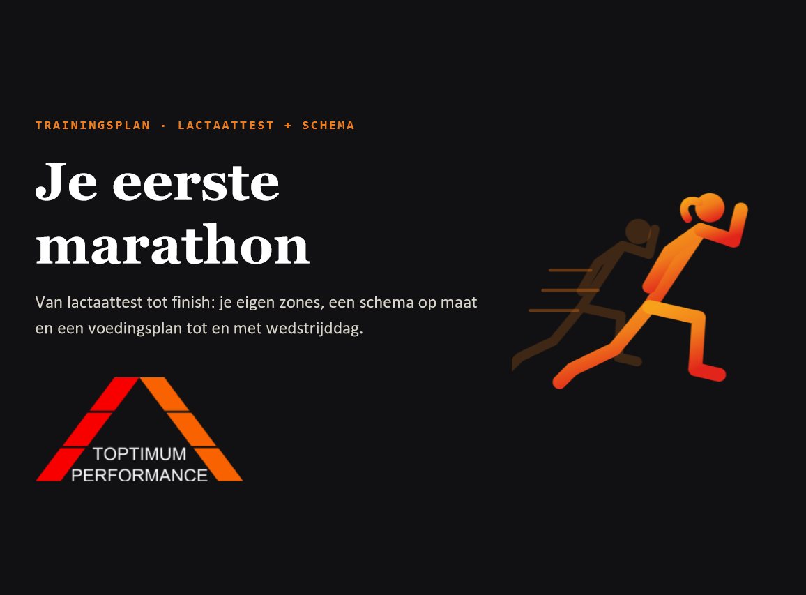 Kop van een ingevuld sjabloondossier «Je eerste marathon», Toptimum Performance